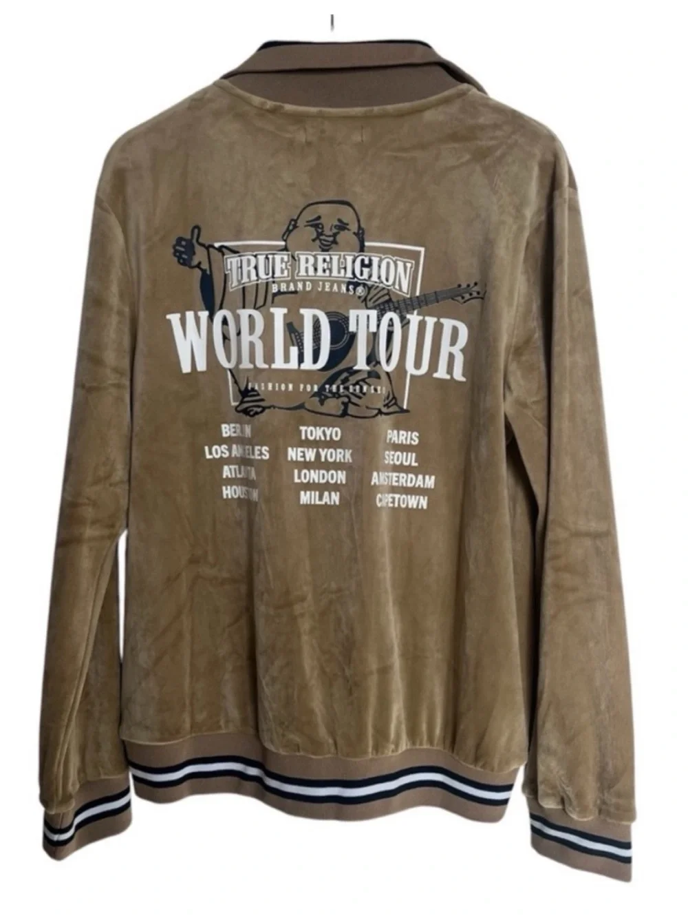 TRUE RELIGION Velour Tour Track Jacket World Tour Travertine Sz M